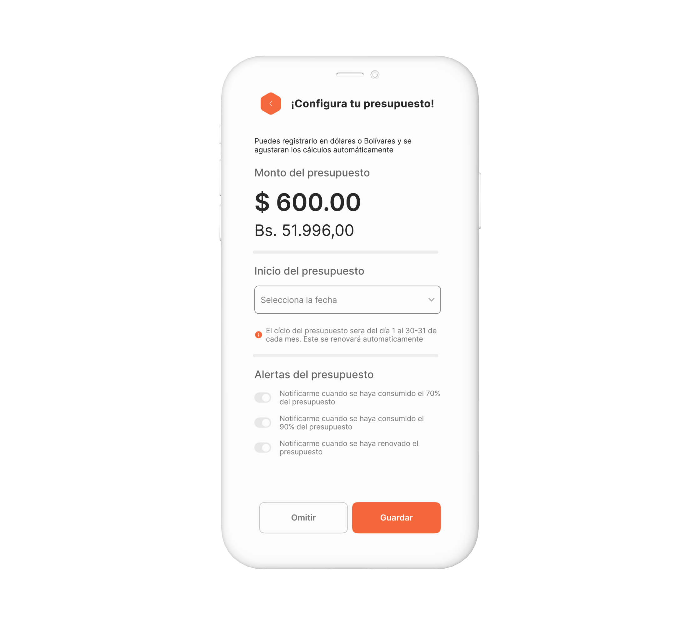 Configuración de presupuesto en Finanzen