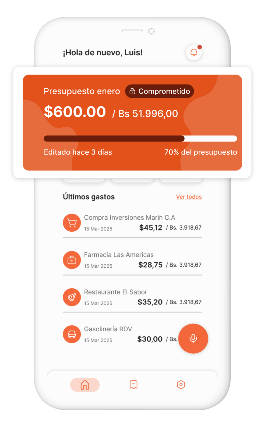 App Finanzen mostrando presupuesto